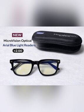 MicroVision Optical Arial Blue Light Readers Shiny Black +2.00 New